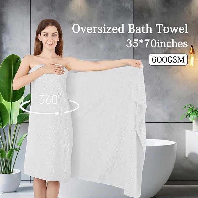 8-Piece White Bath Towels Set, 2 Oversized Large Bath Towels Sheet, 2 Hand - Image 2