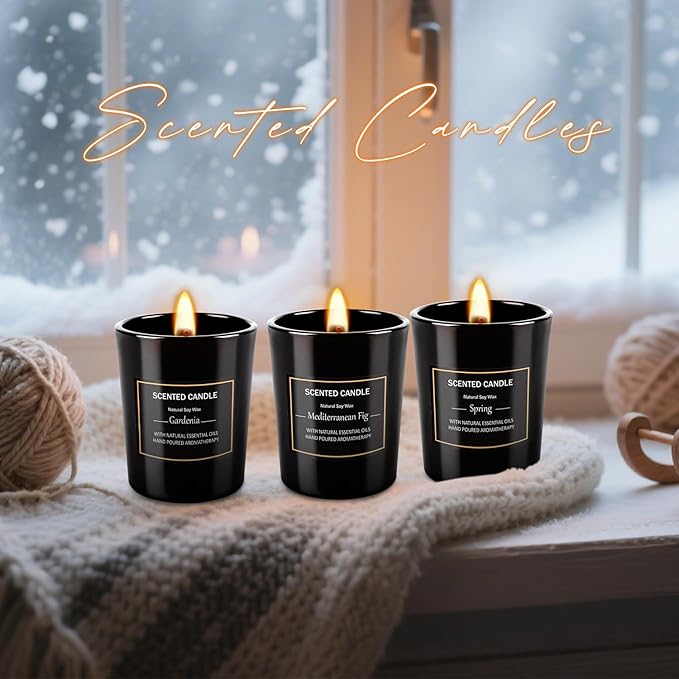12 Pack Scented Black Candles Gift Set, Natural Soy Wax Aromatherapy Candles - Image 6