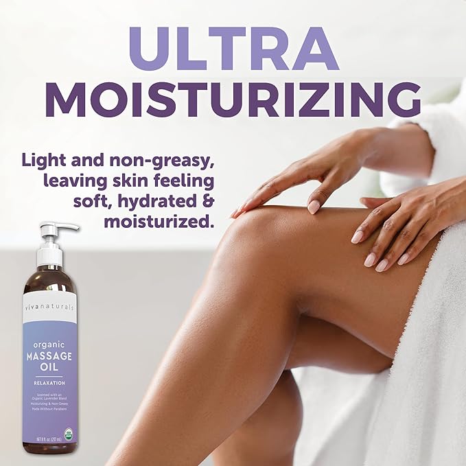 Viva Naturals Organic Massage Oil, Lavender Scented, 8 fl oz – Non-Greasy - Image 4