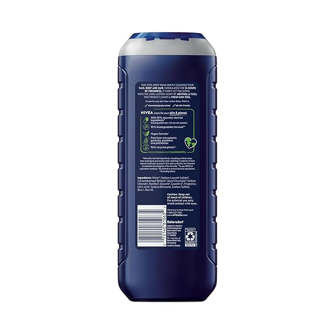 NIVEA MEN Cool Body Wash, Icy Menthol and Yuzu Scent, 3-in-1 Men's Body Wash - Image 12