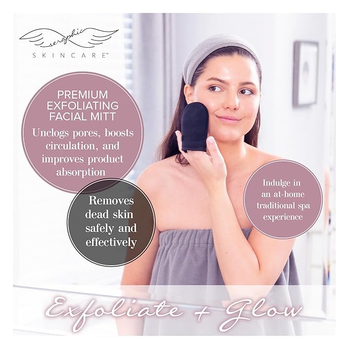 Seraphic Skincare Premium Exfoliating Facial Mitt – Dual-Sided Face Scrubber - Image 2
