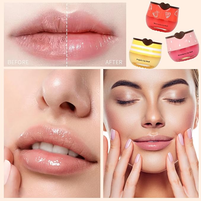 3 PCS Bee Lip Balm Lip Mask Honey Pot, Mothers Day Gifts, Honey & Strawberry & - Image 4