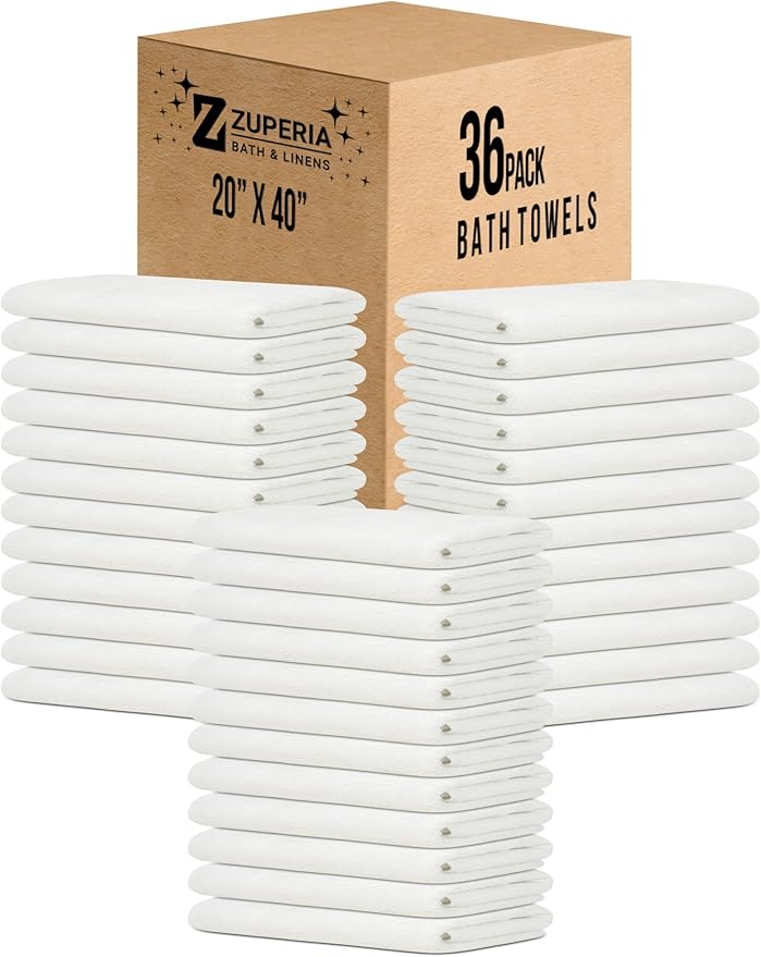 ZUPERIA White Bath Towels Bulk 36 Pack - Image 9