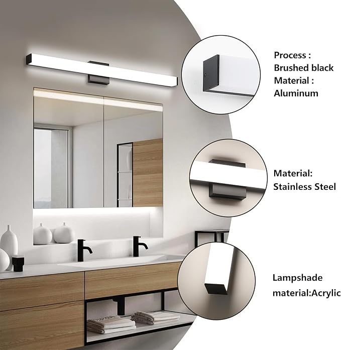 LED Bathroom Vanity Light Fixtures 31.5in Matte Black, Dimmable 24W 4000K - Image 2