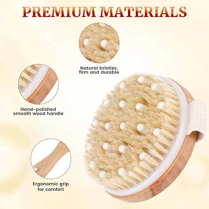 Dry Brush Set-4 Packs Natural Boar Bristle Dry Brushing Body Brush Exfoliating - Image 3