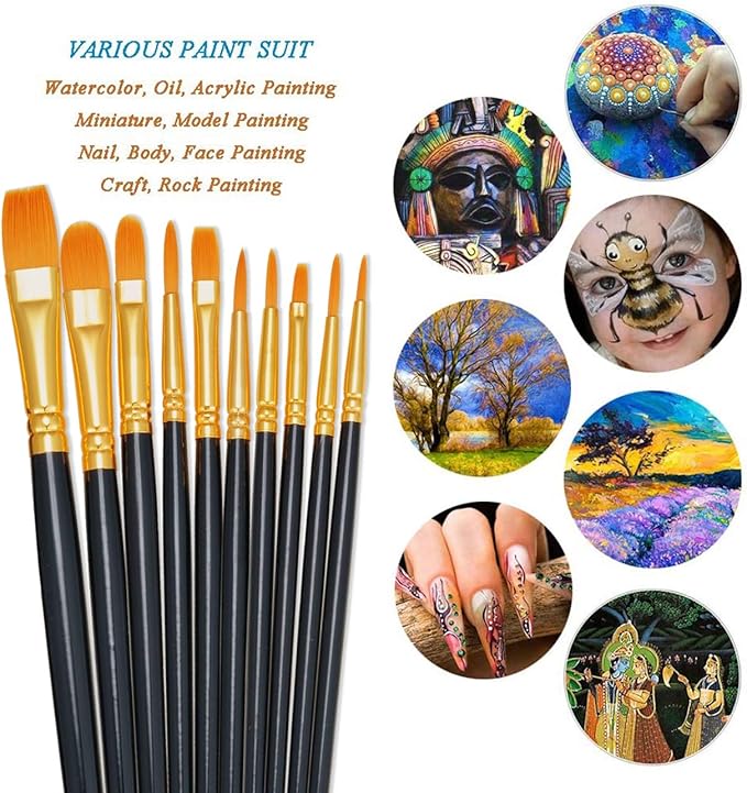 BOSOBO Paint Brushes Set, 4 Pack 40 Pcs Round Pointed Tip Paintbrushes Nylon - Image 3