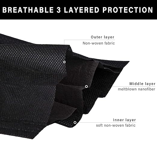 Borje Black Disposable Face Mask 50 Pcs Black Face Masks 3 Ply Protection Masks - Image 2
