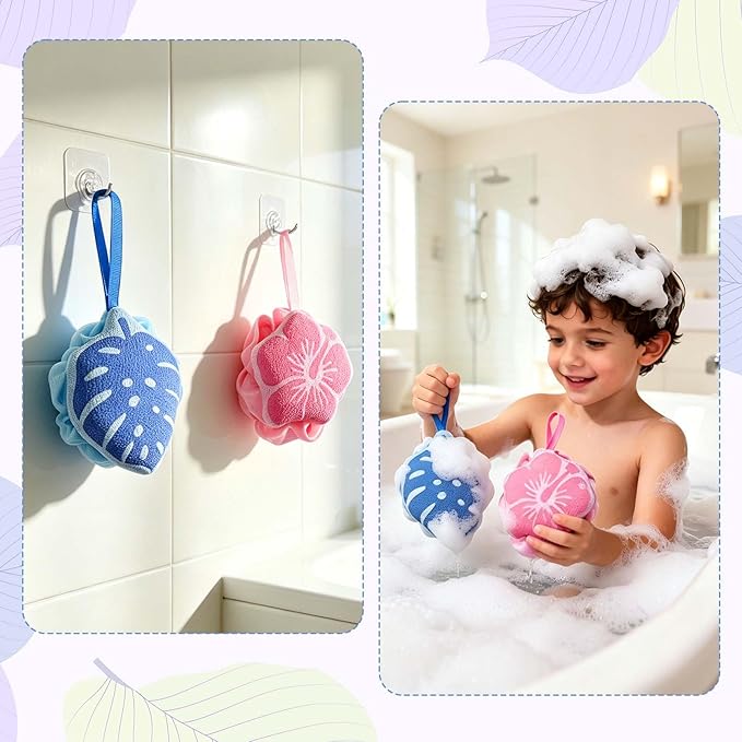 2Pcs Hawaiian Bath Sponge Loofah, Floral Leaf Shower Sponge Gentle Exfoliating - Image 5