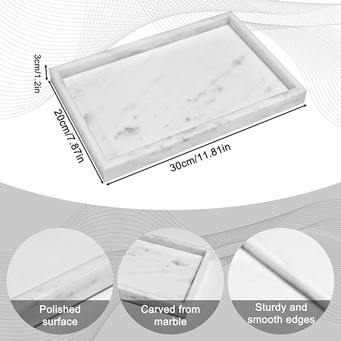 Pure Natural Marble Tray for Bathroom, Sink. Cosmetics, toiletries, etc. can be - Image 2