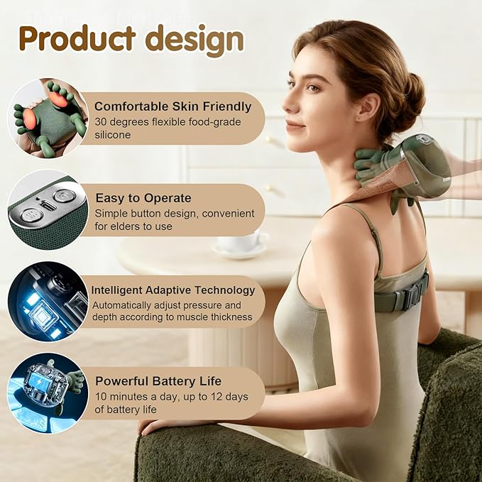 Siasoo Neck Massager With Heat-Wireless Portable Shiatsu Neck and Shoulder Deep - Image 4