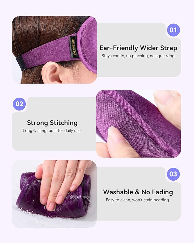 Weighted Blackout Sleep Mask for Women, 3D Contoured Zero Eye Pressure - Image 6