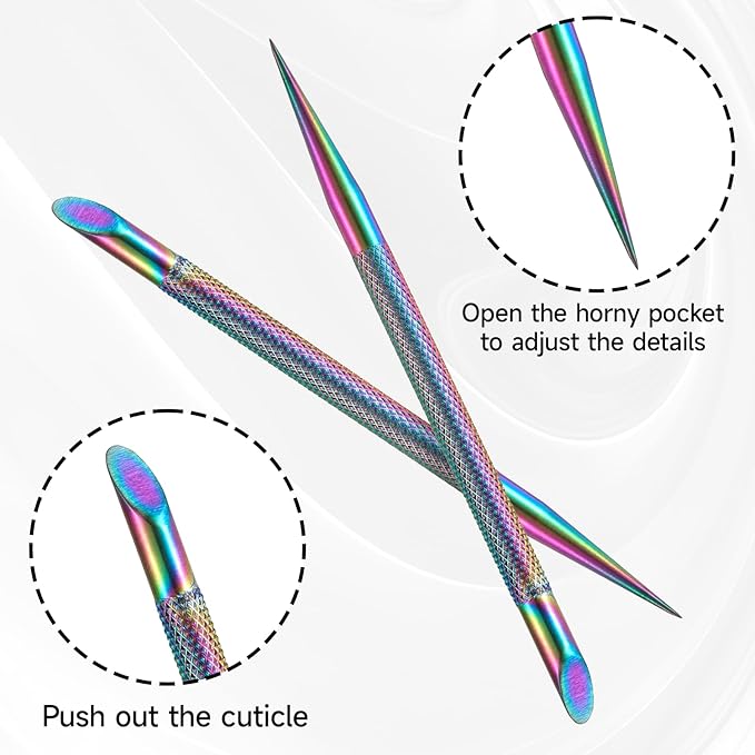 2Pcs Stainless Steel Cuticle Pusher Portable Nail Cleaner Remover Dead Skin - Image 4
