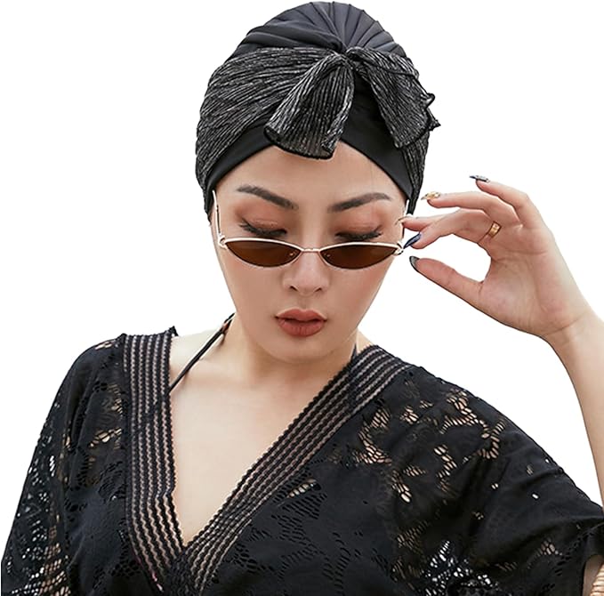 Women Swim Cap Long Short Hair Protection Pool Beach Swimming Cap Pleated by WELCOME