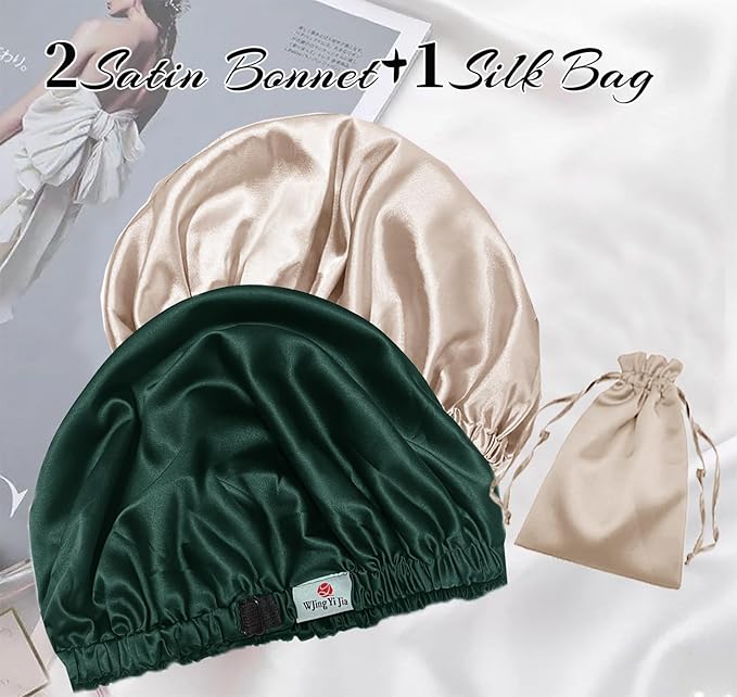3Pcs Hair Bonnets For Sleeping Satin Bonnet For Women Silk Bonnets Womens Curly - Image 2