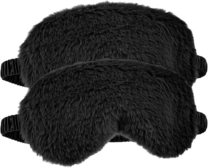 2 Pcs Black Plush Eye Mask Soft Sleeping Blindfold Eye Cover Comfortable Furry - Image 4
