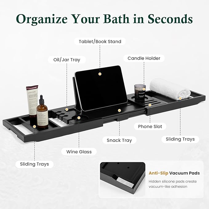 Teak Bathtub Tray | Adjustable Width Tray - Image 2