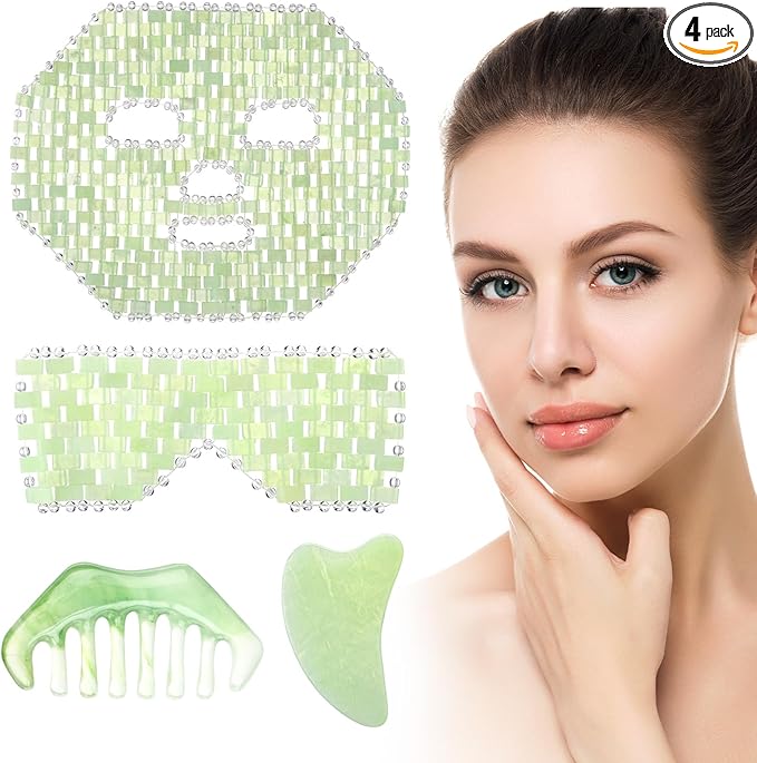 Demissle 4 Pcs Jade Eye Mask Jade Stone Facial Mask Scrap Massage Tool Hair by Demissle