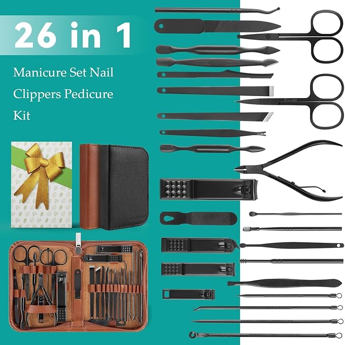 Nail Clippers Set, 26 Piece Manicure Set & Pedicure Kit, Stainless Steel - Image 8