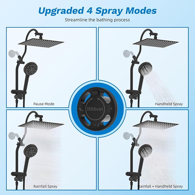 Hibbent cUPC Certified All Metal 12" Rainfall Showerhead Combo, High Pressure - Image 3