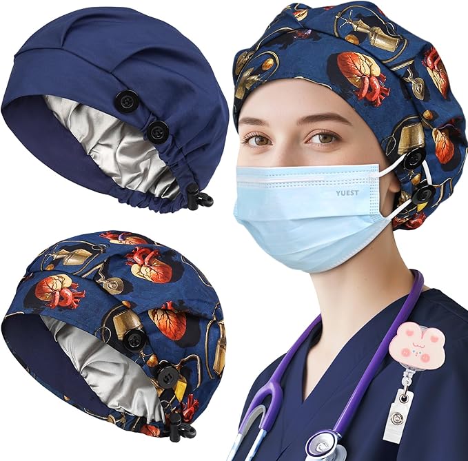 2 Pack Satin Lined Bouffant Scrub Caps by Yuest