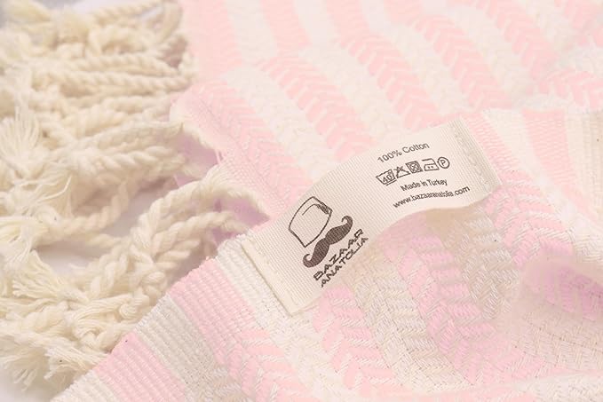 Bazaar Anatolia Turkish Beach Towel – 100% Cotton, Quick Dry, Sand Free Pink - Image 9