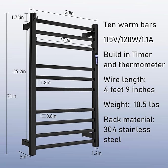 XBVV Black Towel Warmer Rack for Bathroom - Image 6