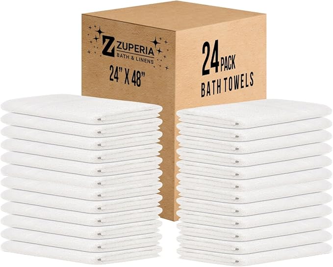 ZUPERIA White Bath Towels Bulk 24 Pack by Zuperia