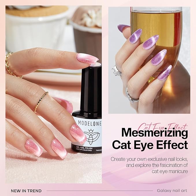 modelones Holographic Glitter Cat Eye Gel Nail Polish Kit 6 Colors - Image 3