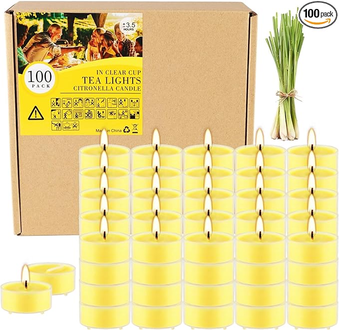 3.5-Hour 100Pack Yellow Tealight Candles, Outdoor and Indoor Summer Scented by YIH