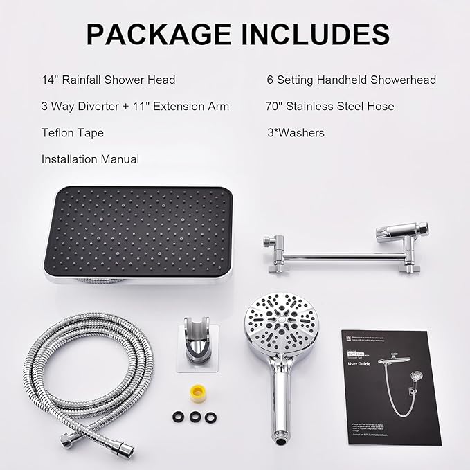 Tandem Shower Head with Filters-14'' Rainfall ShowerHead, Filtered Power Wash - Image 9