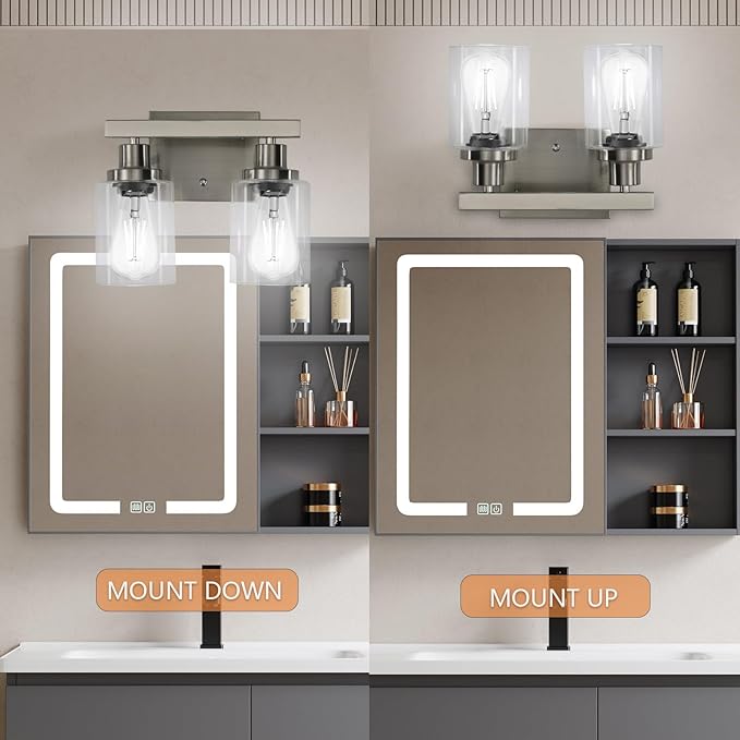 Bathroom Vanity Light, 2-Light Nickel Modern Matte Wall Sconce Lighting - Image 5