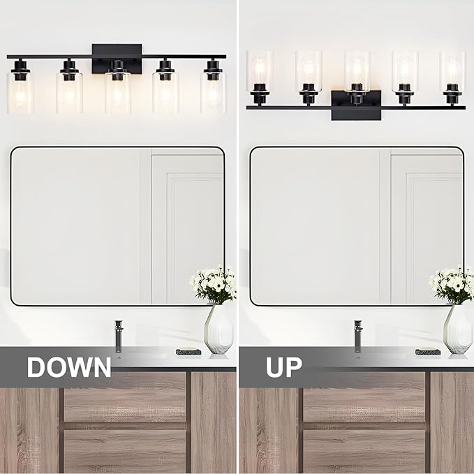 5 Light Bathroom Light Fixtures Black Vanity Light Over Mirror Modern Farmhouse - Image 6