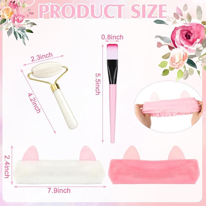 8 Sets Spa Party Supplies include 8 Jade Rollers Face Mask Brushes Face Mask - Image 2