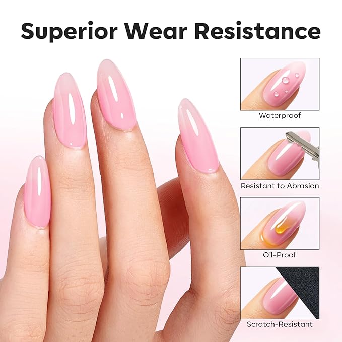 modelones Builder Nail Gel Top Coat, 15 ML No Wipe Ultra Gloss Jelly Pink Gel - Image 4