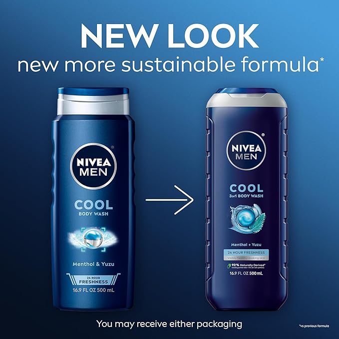 NIVEA MEN Cool Body Wash, Icy Menthol and Yuzu Scent, 3-in-1 Men's Body Wash - Image 2