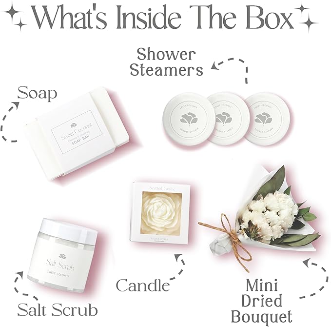 Mothers Day Spa Basket for Women – Sweet Coconut Luxury Candle & Bath Set - Image 2