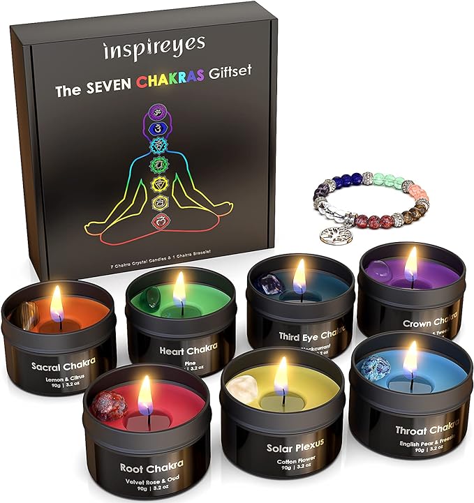 Inspireyes Chakra Candles with Premium Crystal and Healing Stones Luxury by Inspireyes