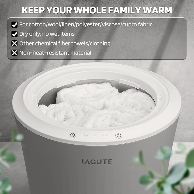 Lagute 20L Towel Warmer for Bathroom, 3-Level Timer, Warning Alarm & RGB Light - Image 6