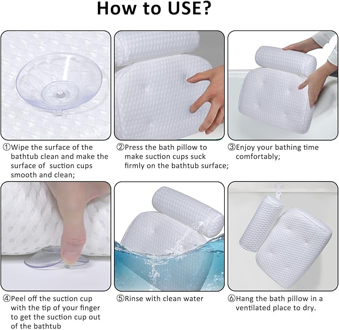 Bath Pillow for Tub Support Neck and Back, Bathtub Pillow Bath Accessories for - Image 5