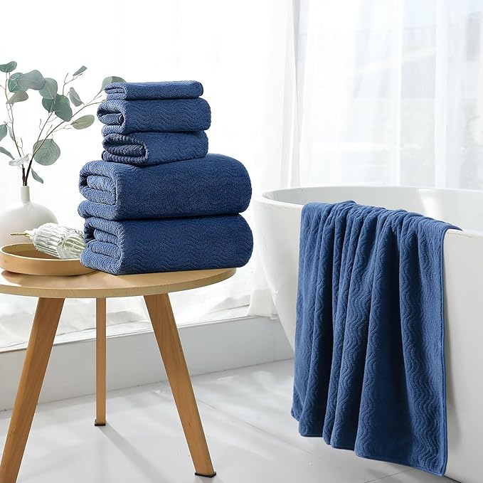 4 Piece Extra Large Bath Towel 35"x70" Oversized Bath Sheet Navy Blue Bath - Image 4
