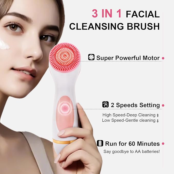 Facial Cleansing Brush, Waterproof Dual-Rotation Face Scrubber Exfoliator - Image 2