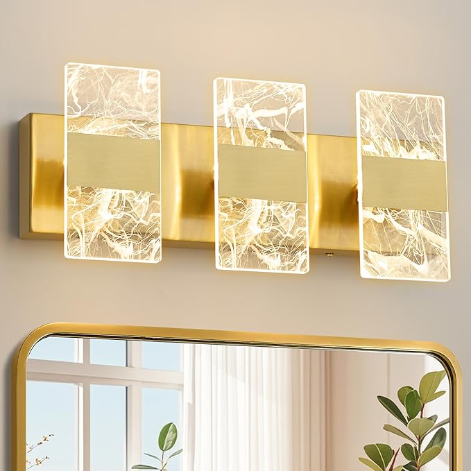 Modern LED Bathroom Light Fixtures Dimmable 3-Light Gold Vanity Light, 5CCT by NADOSAHomeLighting
