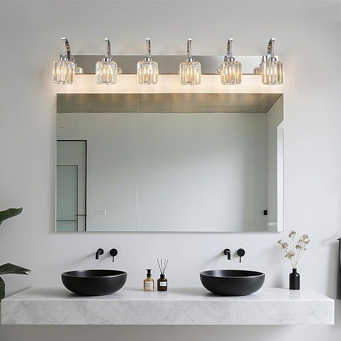 6-Light Crystal Vanity Light, Chrome Modern Wall Sconce - Image 8