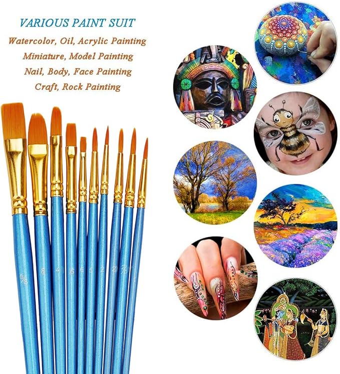 BOSOBO Pointed-Round Paint Brush, 4 Sets of 10 Pieces Fine Tip Nylon Hair - Image 3