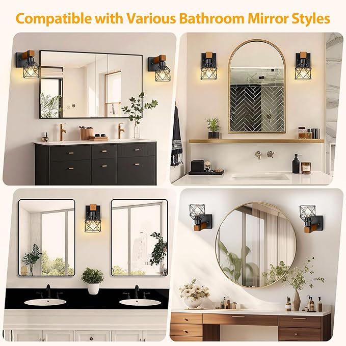 Wall Sconces Set of Two, Farmhouse 1-Light Matte Black Vanity Lights - Image 6