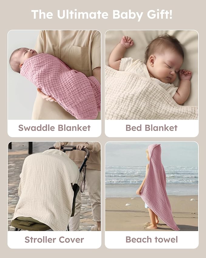 Yoofoss Hooded Baby Towels for Newborn 2 Pack 100% Muslin Organic Cotton Baby - Image 6