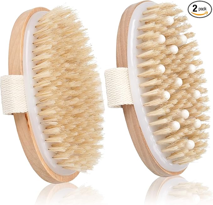 2 Pack Dry Brushing Body Brush, Natural Bristle Exfoliating Brush by Bealihelp