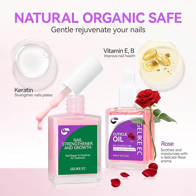 Gelike EC Colorful Nail Growth Kit: Pink Nail Hardener & Rose Nail Growth Oil - Image 4