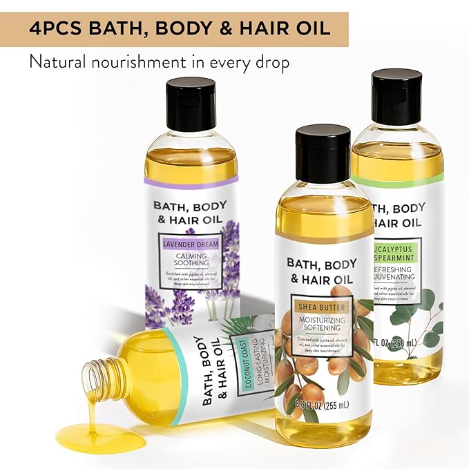 Bath Oil Body Oil with Shea Butter, Eucalyptus Mint, Coconut Scent Bath Oils - Image 2