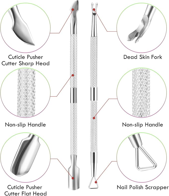 2PCS Cuticle Pusher and Cutter Remover, Xunxmas Salon Nail Scraper - Image 2